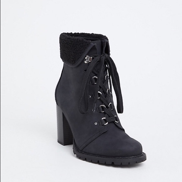 torrid Shoes - Lace Up Sherpa Top Chunky Heel Torrid Boot 🖤